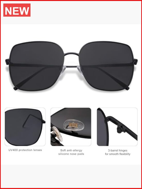 Trendy Oversized Square Metal Frame Sunglasses UV Protection